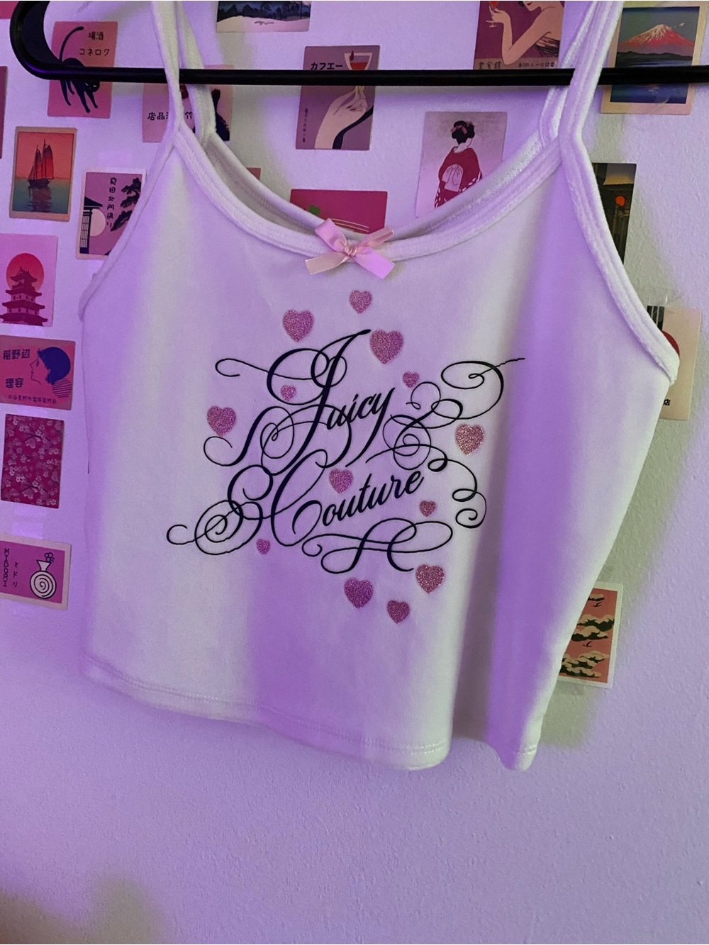 Juicy Couture White Tank Top with Pink Glitter Hearts